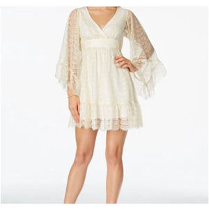 Betsey Johnson Ivory and Gold Lace Long Sleeve Boho Dress